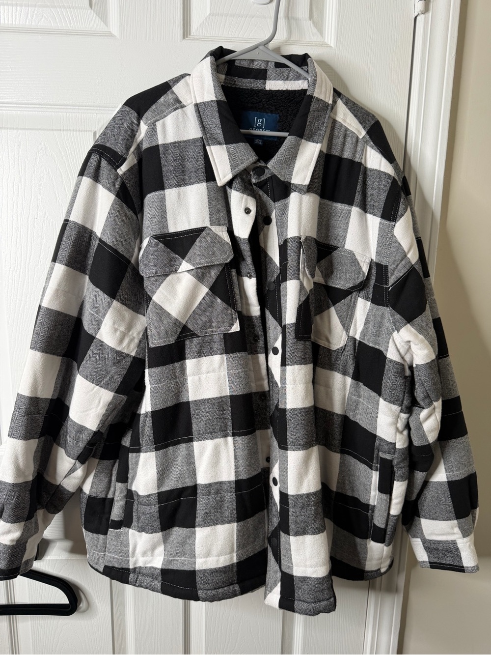 George Men’s 3XL Black White Buffalo Plaid Sherpa Lined Shacket